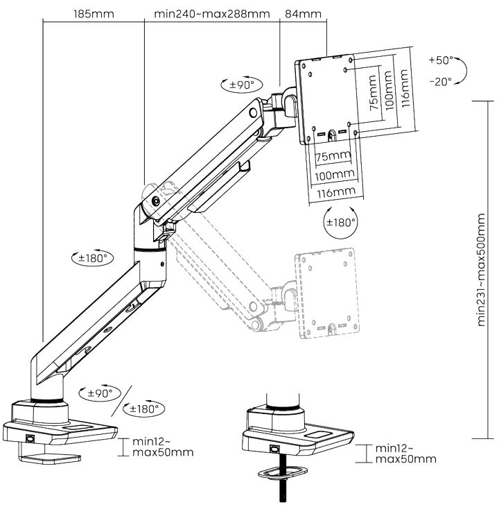 LogiLink Bras support pour écran, aluminium - OEM BP0168
