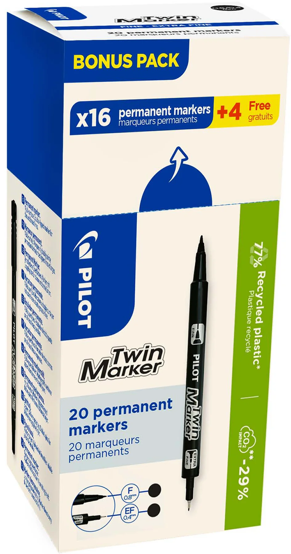 PILOT Marqueur permanent Twin Marker, BONUS PACK, noir - OEM 424789