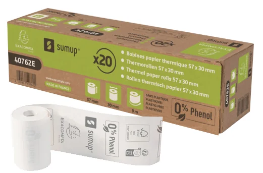 EXACOMPTA Bobine pour ticket CB SumUp, 57 mm x 9 mm, blanc - lot de 20 - OEM 40762E