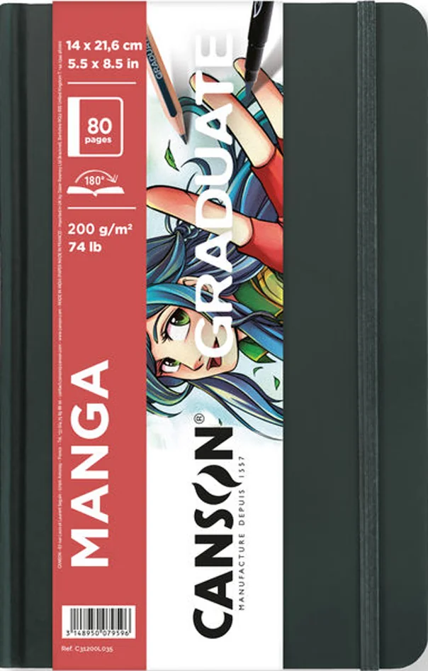 CANSON Carnet à croquis GRADUATE Manga, 140 x 216 mm, noir - OEM C31200L035