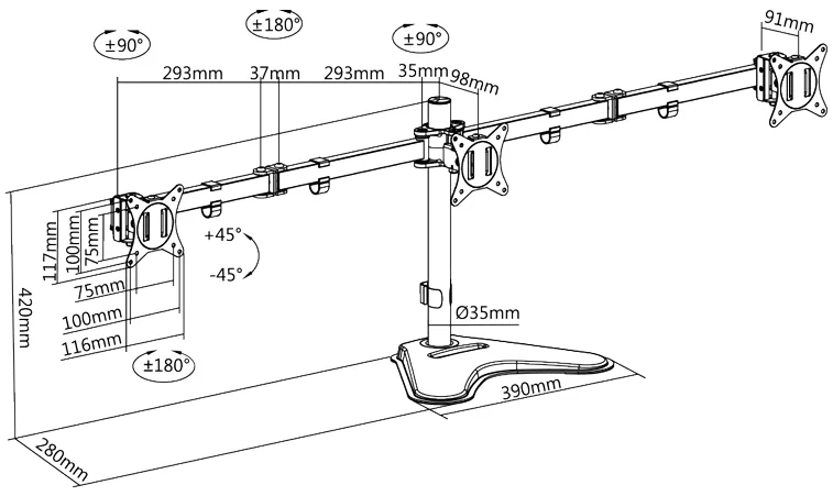LogiLink Support triple écran avec socle, noir - OEM BP0174