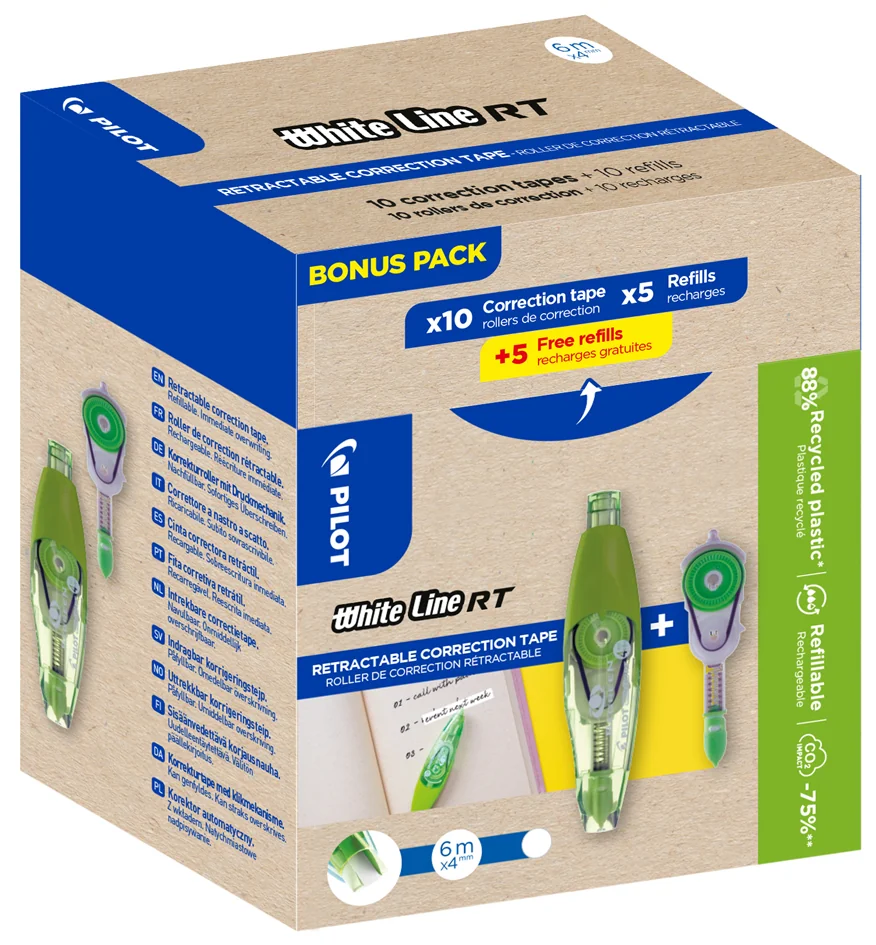 PILOT Roller correcteur WHITE LINE RT, Bonus Pack - OEM WLT424772