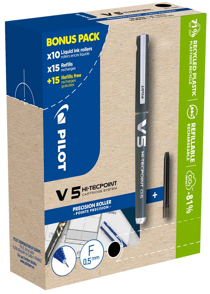 PILOT Stylo roller V5 HI-TECPOINT, BONUS PACK, bleu - OEM 556244