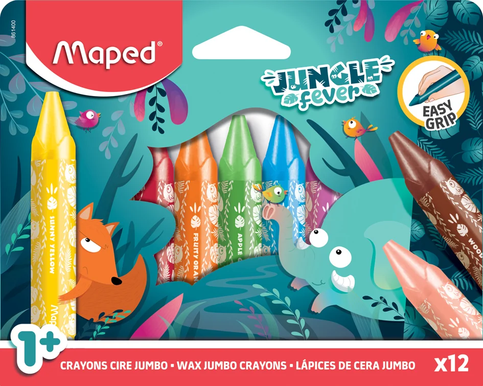 Maped Crayon cire JUNGLE fever JUMBO, étui en carton de 12 - OEM 861400
