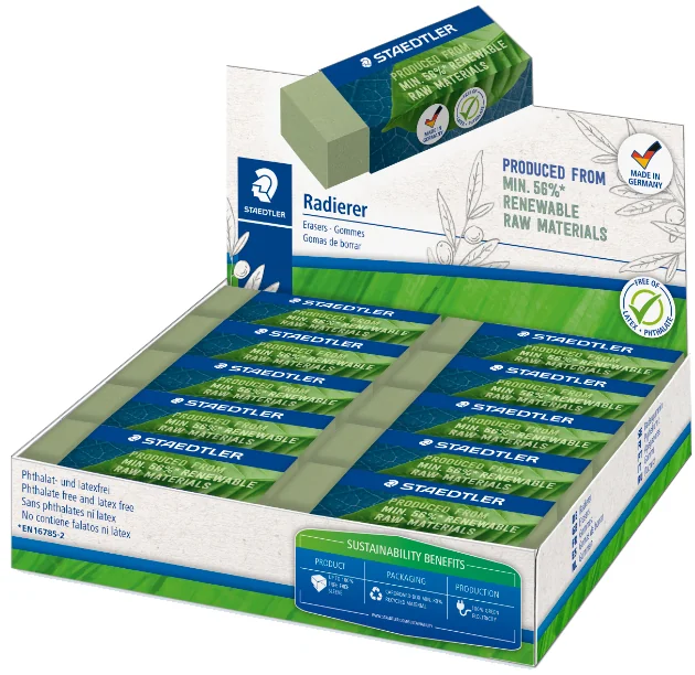 STAEDTLER Gomme, 43 x 19 x 13 mm, vert olive, présentoir 30 - lot de 30 - OEM 526 83-5