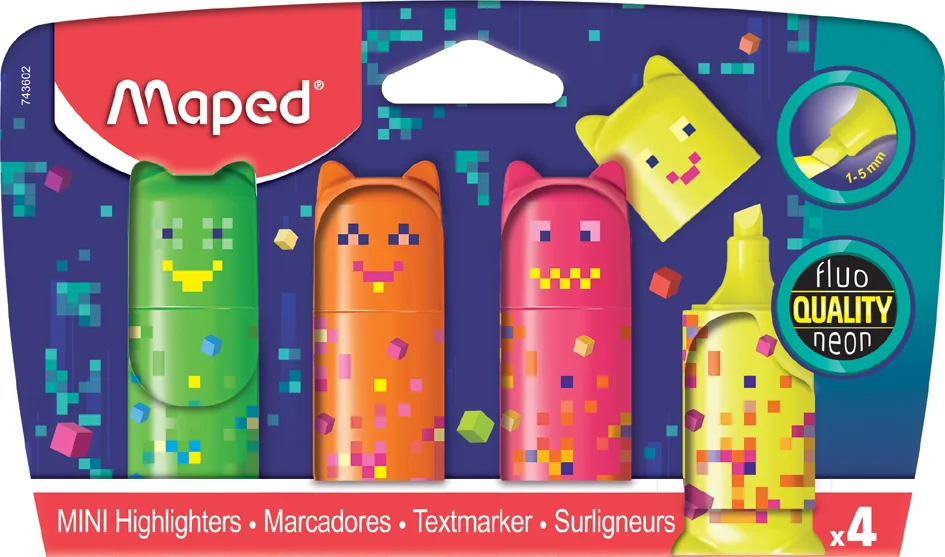 Maped Surligneur Mini PIXEL PARTY, blister de 4 - OEM 743602