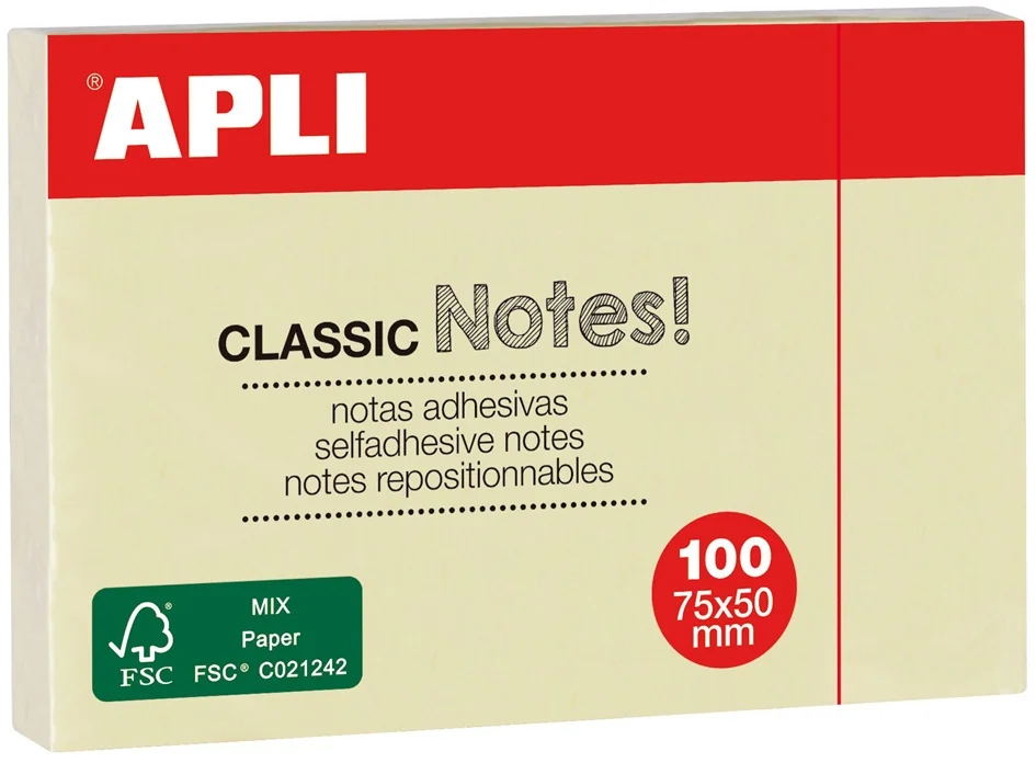 APLI Notes adhésives 'CLASSIC Notes!', 75 x 50 mm, jaune - OEM 10971