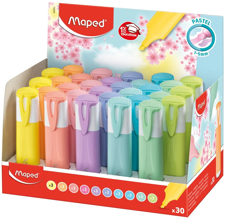 Maped Surligneur FLUO'PEPS PASTEL, présentoir de 30 - lot de 30 - OEM 742539
