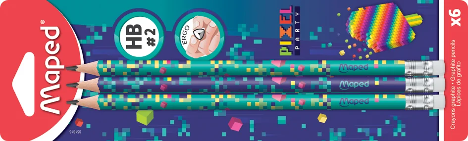 Maped Crayon de papier PIXEL PARTY, avec gomme, blister de 6 - OEM 851816