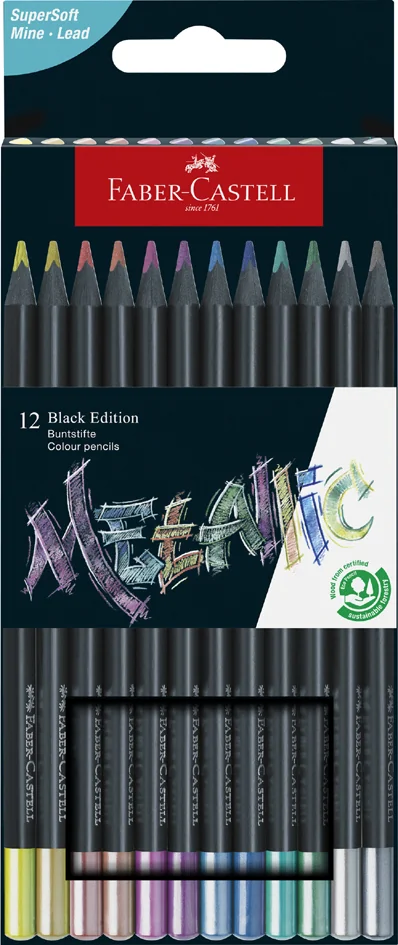 FABER-CASTELL Crayon de couleur Black Edition, étui de 12 - OEM 116415
