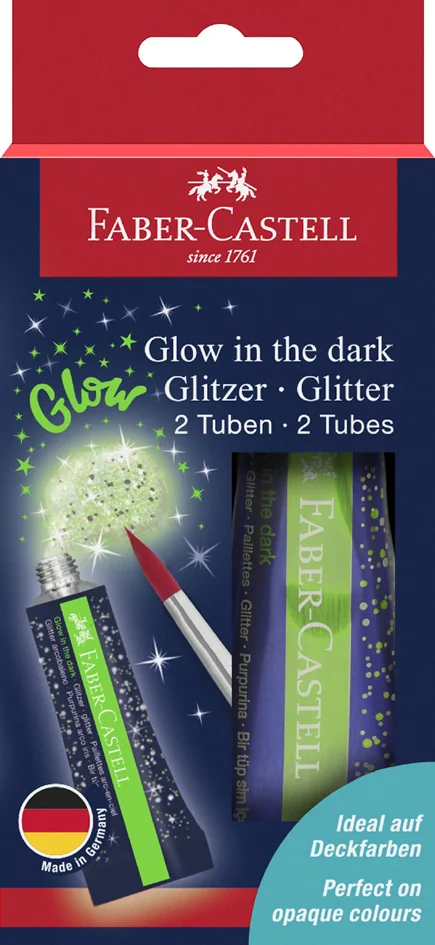 FABER-CASTELL Gel à paillettes Glow in the dark, 2 x 12 ml - OEM 125092