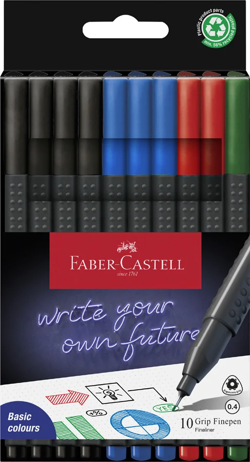 FABER-CASTELL Feutre fin GRIP FINEPEN, étui en carton de 10 - OEM 151691