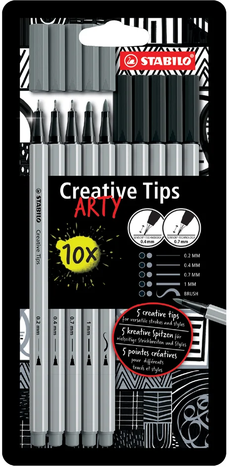 STABILO Kit Creative Tips ARTY BLACK, étui carton de 5 - OEM 89/5-1-20