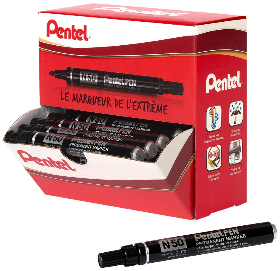 Pentel Marqueur permanent N50, présentoir carton de 36, noir - OEM PN50-36A
