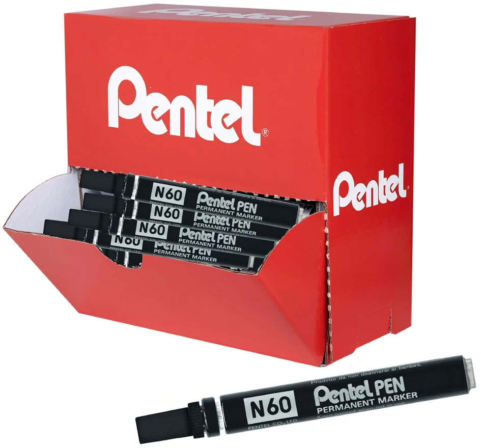 Pentel Marqueur permanent N60, boîte présentoir de 36, noir - OEM PN60-36A