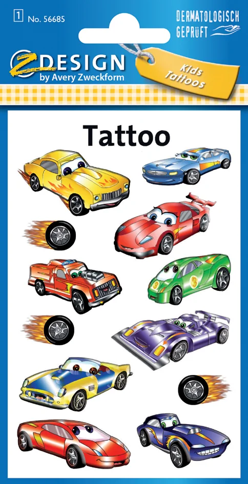 Avery Zweckform ZDesign KIDS Tatouages 'voitures de course', noir/rouge - OEM 56764 – Image 2