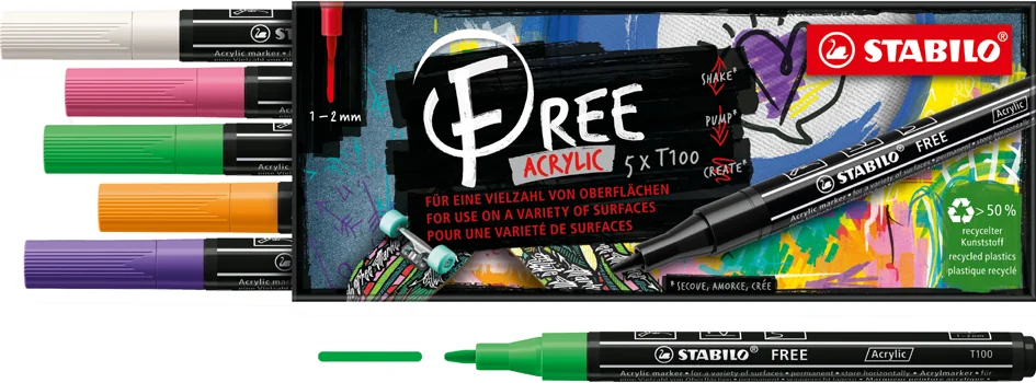 STABILO Marqueur acrylique FREE T100, set de 5 'Spring' - OEM 691/5