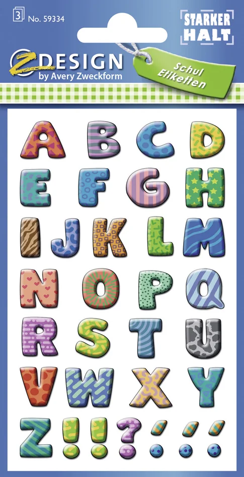 Avery Zweckform ZDesign SCHOOL Sticker de lettres, lettres: A-Z, coloré - OEM 59334