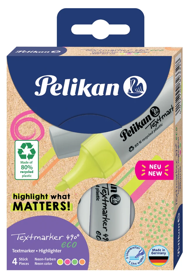 Pelikan Surligneur 490 eco, étui de 4, couleurs fluo - OEM 300009883