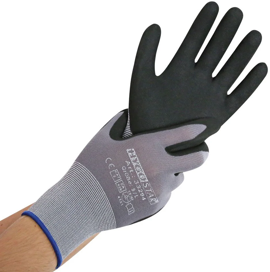HYGOSTAR Gant de travail Ergo Flex, S, gris/noir - lot de 12 - OEM 33296