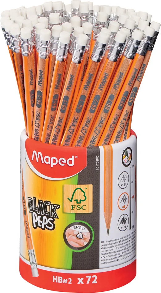 Maped Crayon BLACK'PEPS, avec gomme, pot de 72 - OEM 851759FC