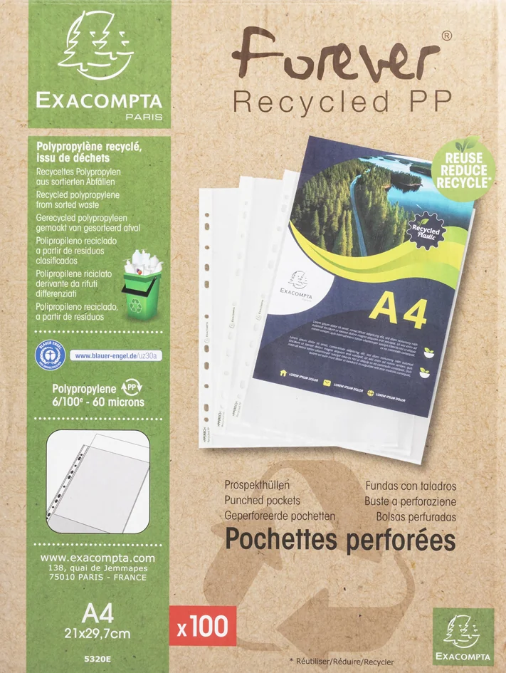 EXACOMPTA Pochette perforée Forever, A4, PP, grainé - OEM 5320E