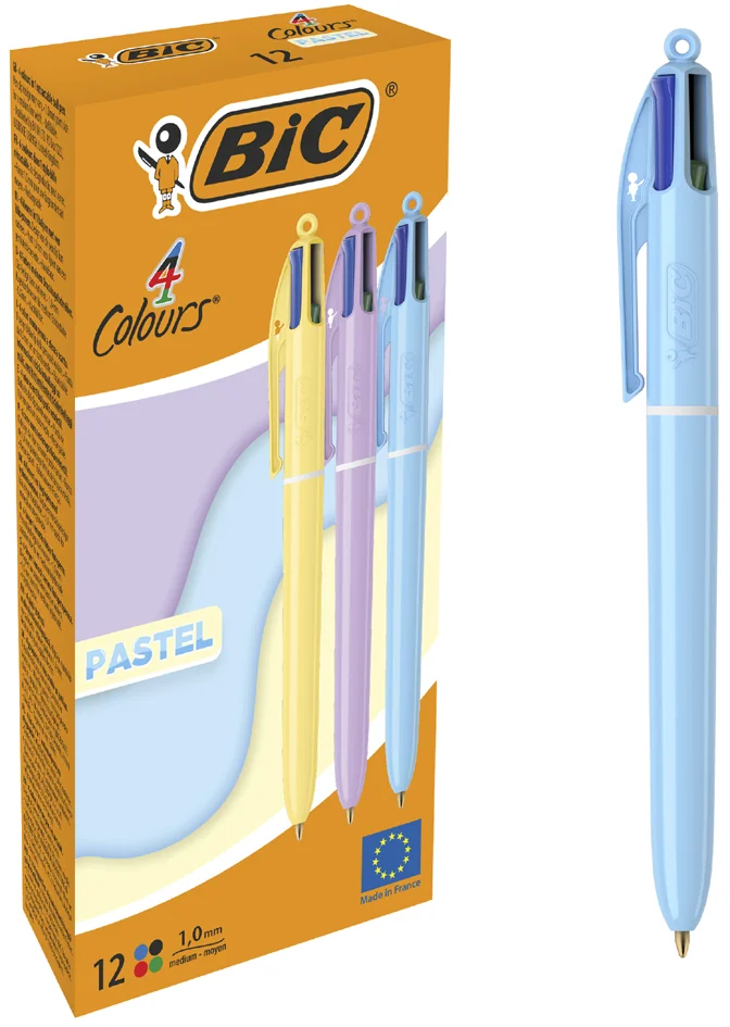 BIC Stylo à bille rétractable 4 Colours PASTEL, carton de 12 - OEM 517320
