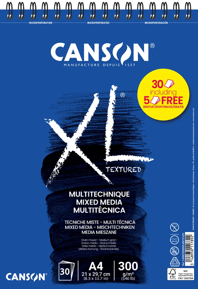 CANSON Bloc de dessin XL MIXED MEDIA Textured Promo, A4 - OEM C40007629800
