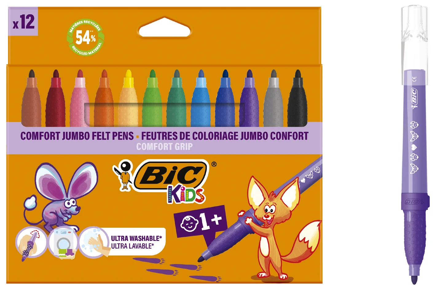 BIC KIDS Feutre Comfort Jumbo, étui en carton de 12 - OEM 517250
