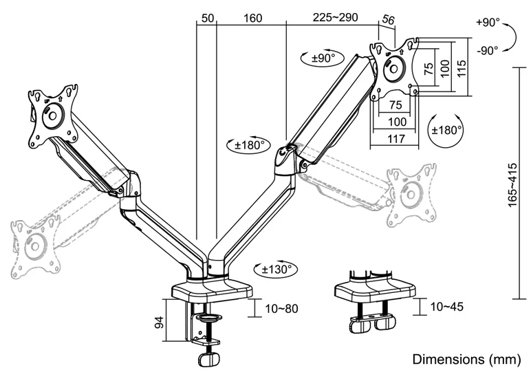 LogiLink Support double écran, alu, longueur bras: 450 mm - OEM BP0177