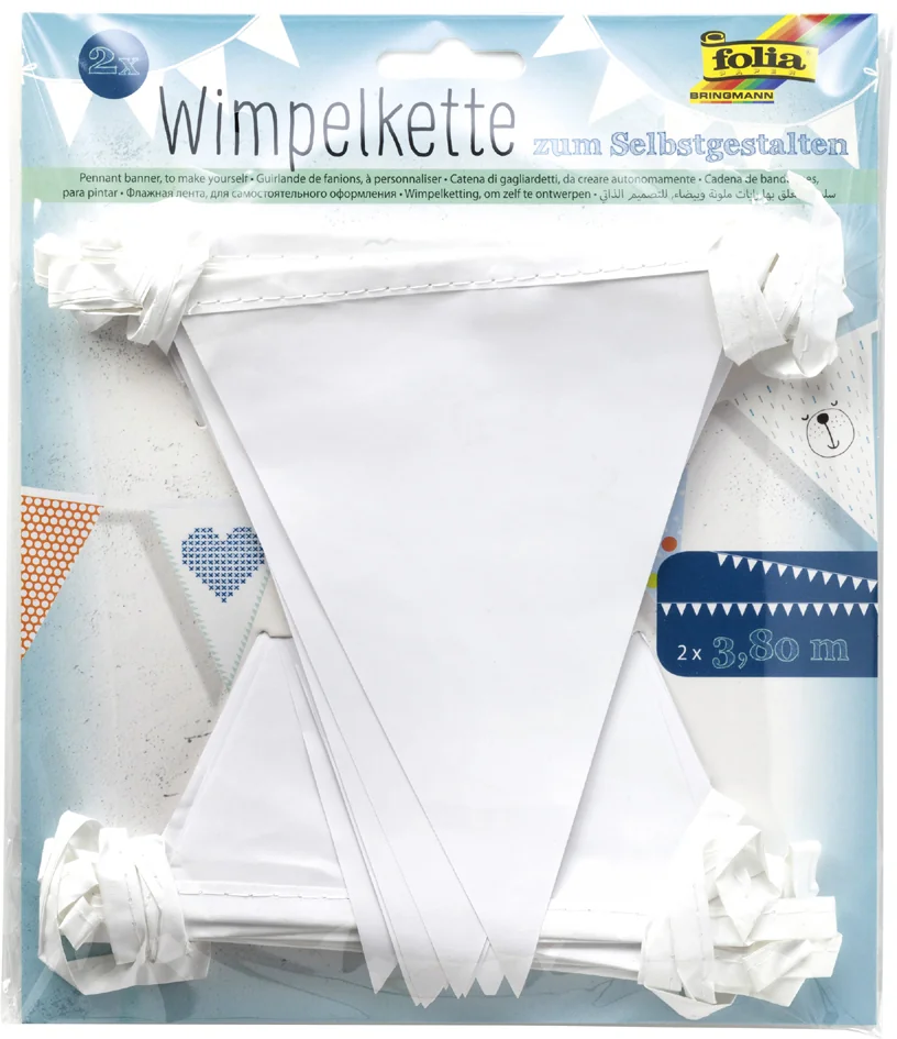 folia Guirlande de fanions 'Basic', longueur: 3,80 m, blanc - OEM 2374