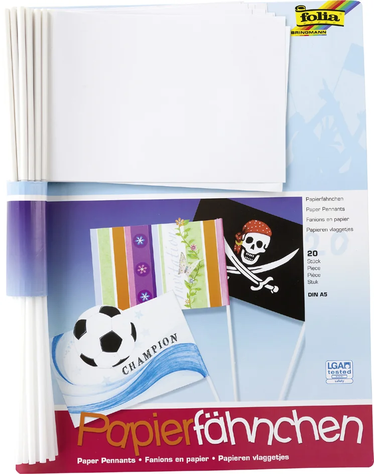 folia Drapeau en papier, A5, longueur tige: 400 mm, blanc - OEM 2372