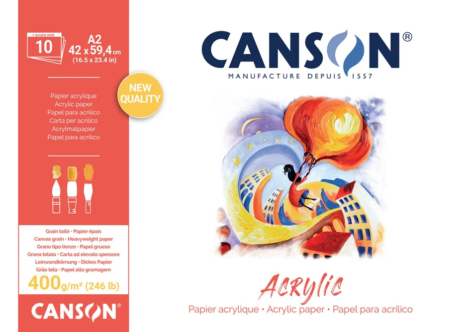 CANSON Bloc papier dessin 'Acrylic', 420 x 594 mm, 400 g/m2 - OEM C31067P007