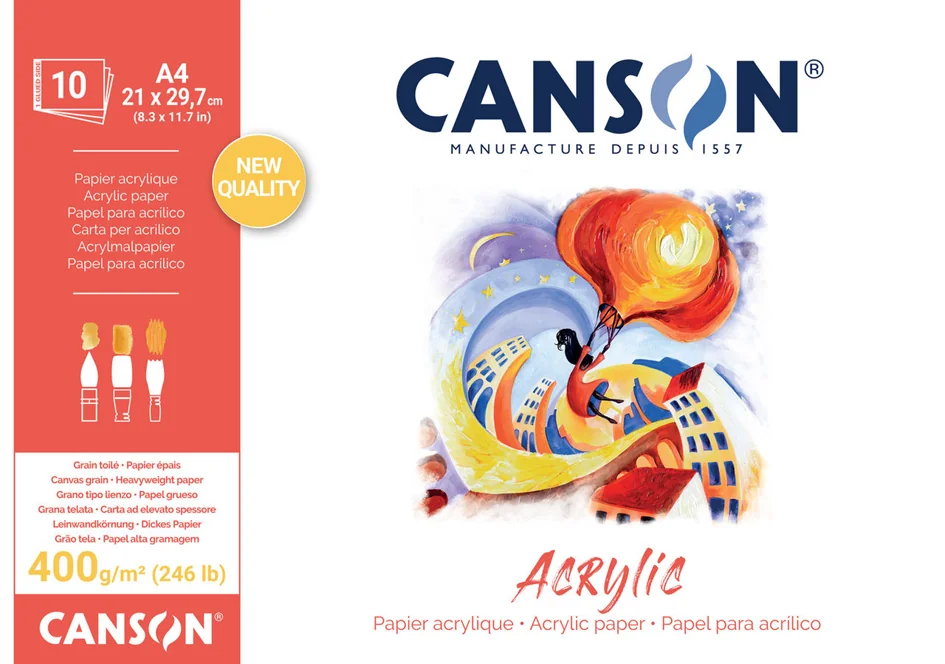 CANSON Bloc papier dessin 'Acrylic', 180 x 240 mm, 400 g/m2 - OEM C31067P000