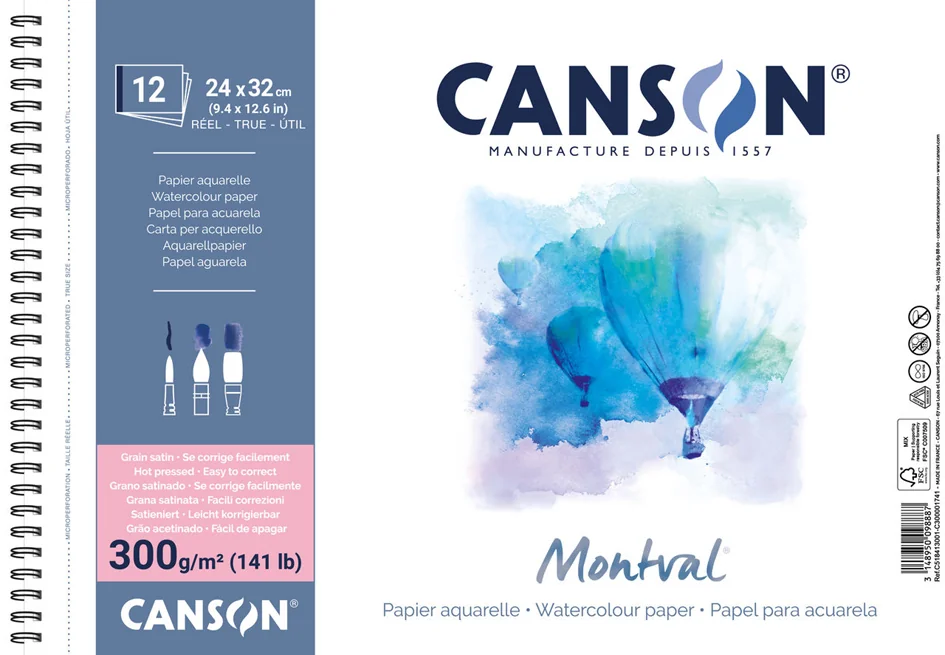 CANSON Album papier aquarelle 'Montval', 160 x 284 mm, 300 g - OEM C518413002