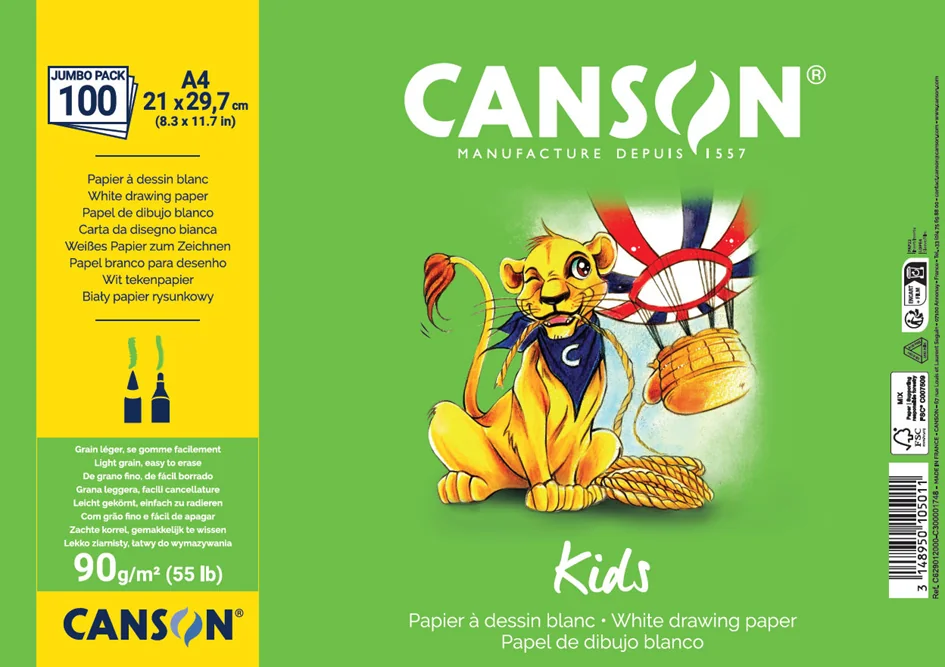 CANSON Papier à dessin Kids, A4, 90 g/m2 - OEM C629012000