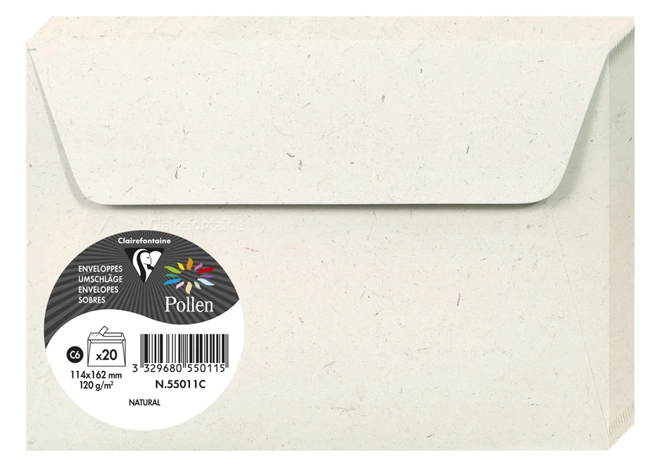 Pollen by Clairefontaine Enveloppes 90 mm x 140 mm, Natura - OEM 55017C