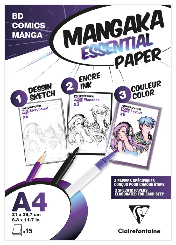 Clairefontaine Papier MANGA, A4, 15 feuilles, blanc - OEM 94050C