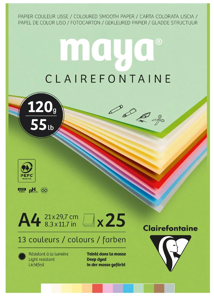 Clairefontaine Bloc de papier couleur MAYA, A4, 120 g/m2 - OEM 975332C