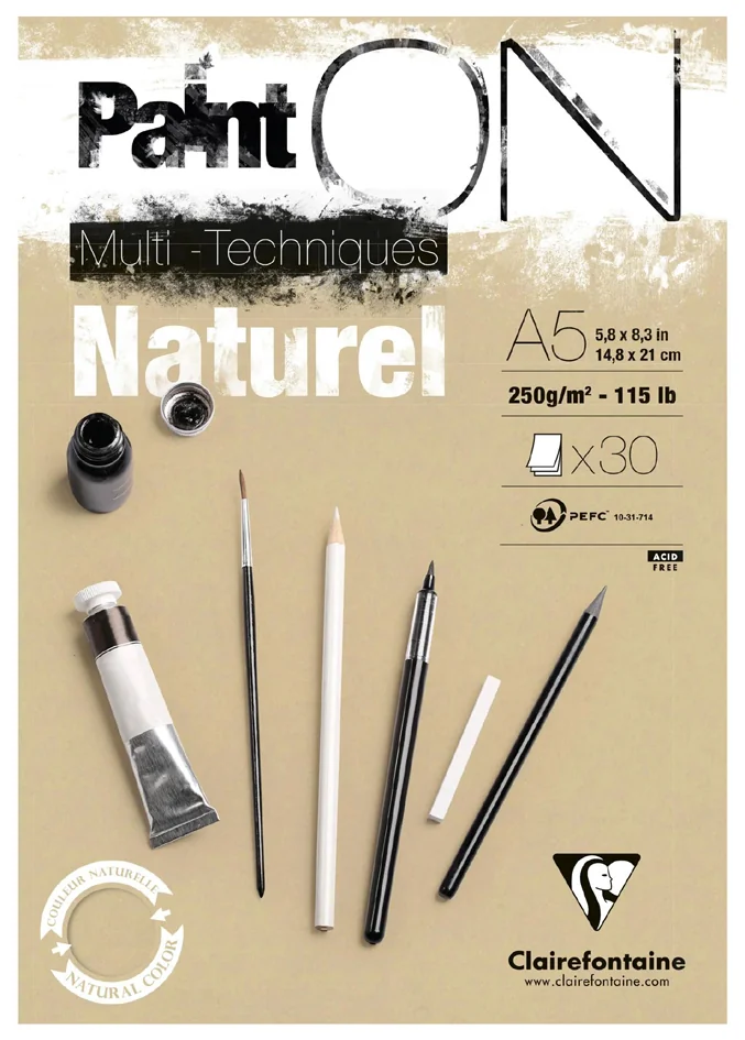 Clairefontaine Bloc de papier à dessin Paint'ON Naturel, A4 - OEM 96540C