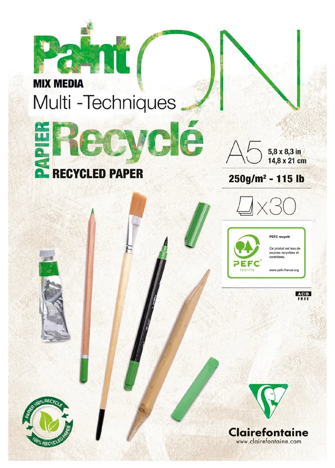 Clairefontaine Bloc papier dessin Paint'ON Recyclé, A4 - OEM 975741C