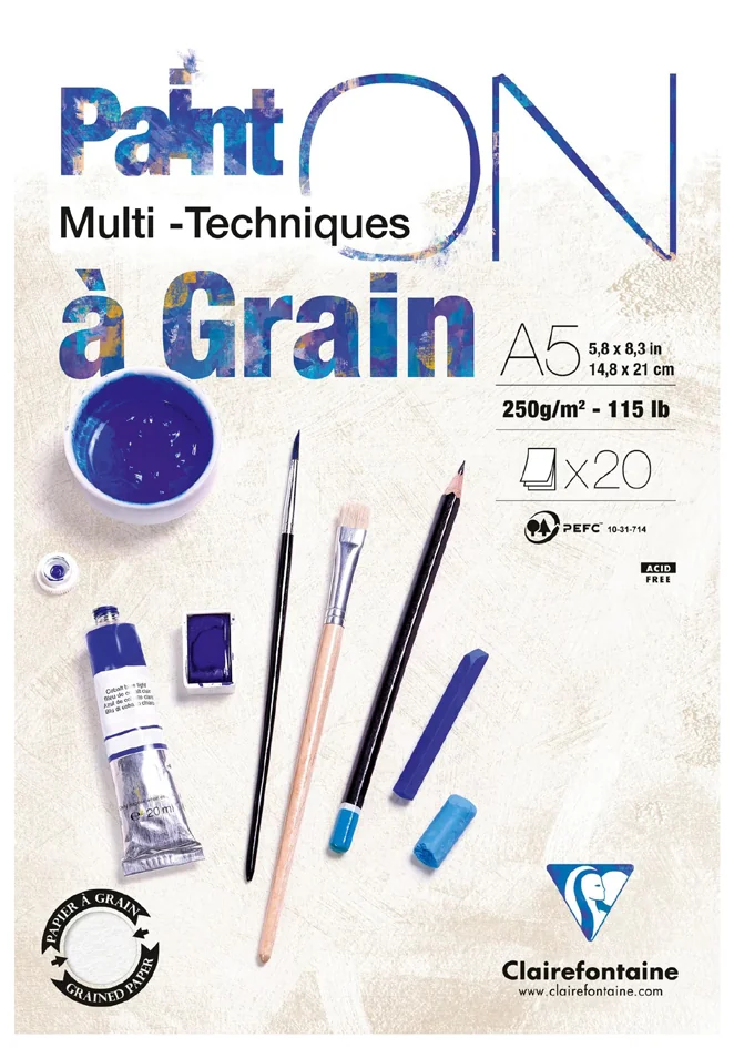 Clairefontaine Bloc papier dessin Paint'ON à Grain, A5 - OEM 975048C