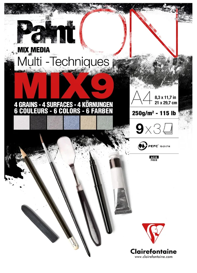 Clairefontaine Bloc papier dessin Paint'ON MIX9, A4 - OEM 960076C