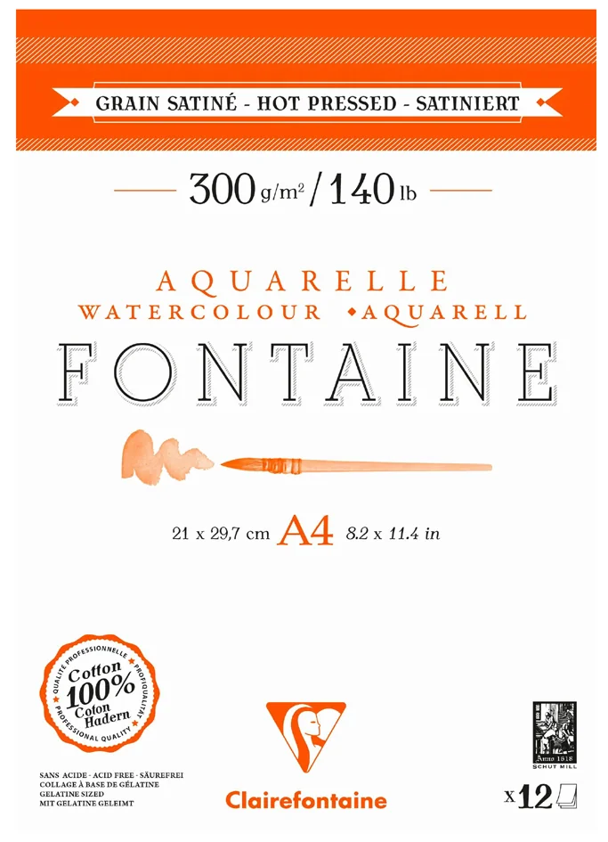 Clairefontaine Bloc de papier aquarelle FONTAINE, satiné, A3 - OEM 975951C