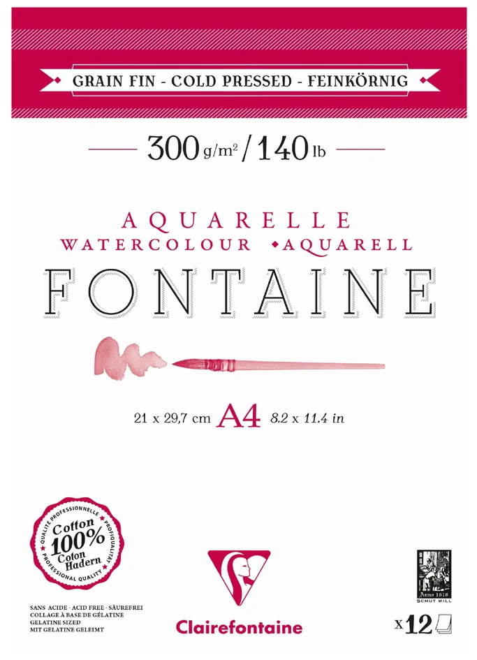 Clairefontaine Bloc de papier aquarelle FONTAINE, fin, A3 - OEM 975950C