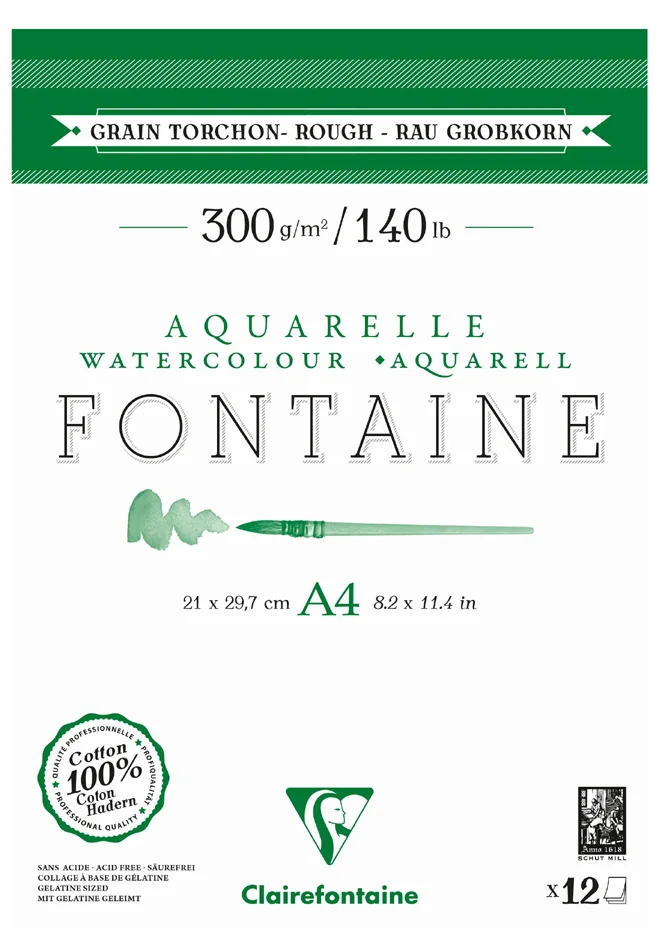 Clairefontaine Bloc de papier aquarelle FONTAINE, torchon,A3 - OEM 975952C