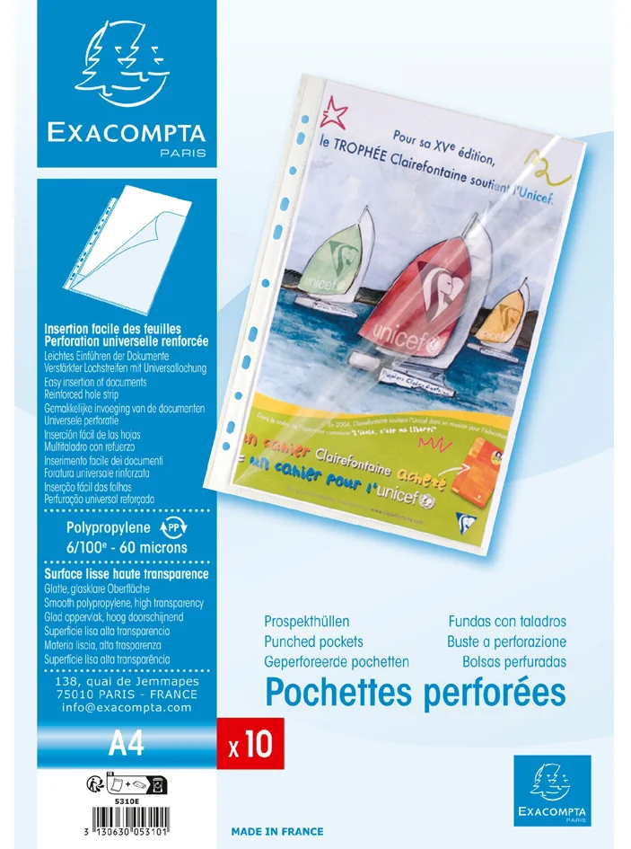 EXACOMPTA Pochette perforée, A4, PP, transparent - OEM 5800E