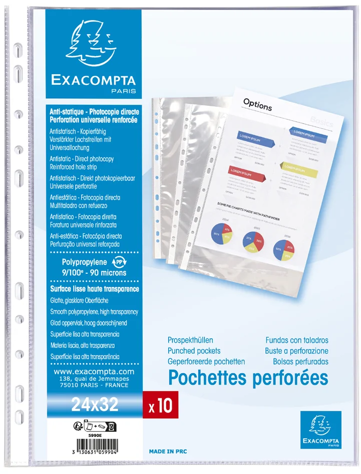 EXACOMPTA Pochette perforée, A4+, PP, transparent lisse - OEM 5990E