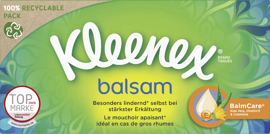 Kleenex Mouchoirs Balsam, 4 couches, blanc, boîte de 56 - OEM 5029053579405
