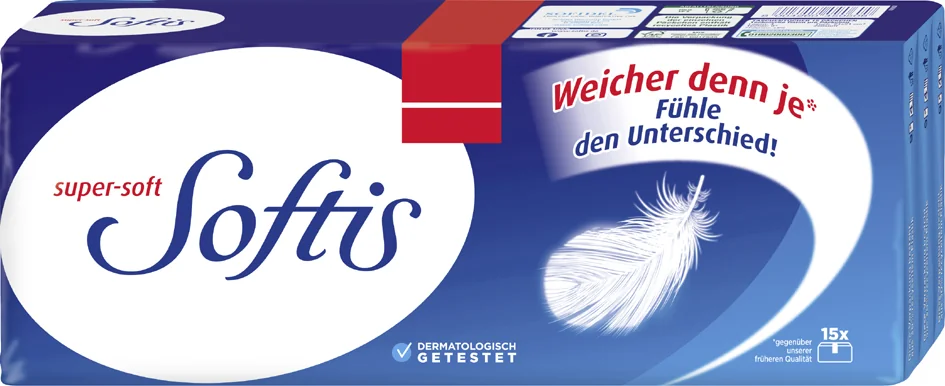 Softis Mouchoirs super-soft, 4 couches, pack de 15, blanc - OEM 8004260450515